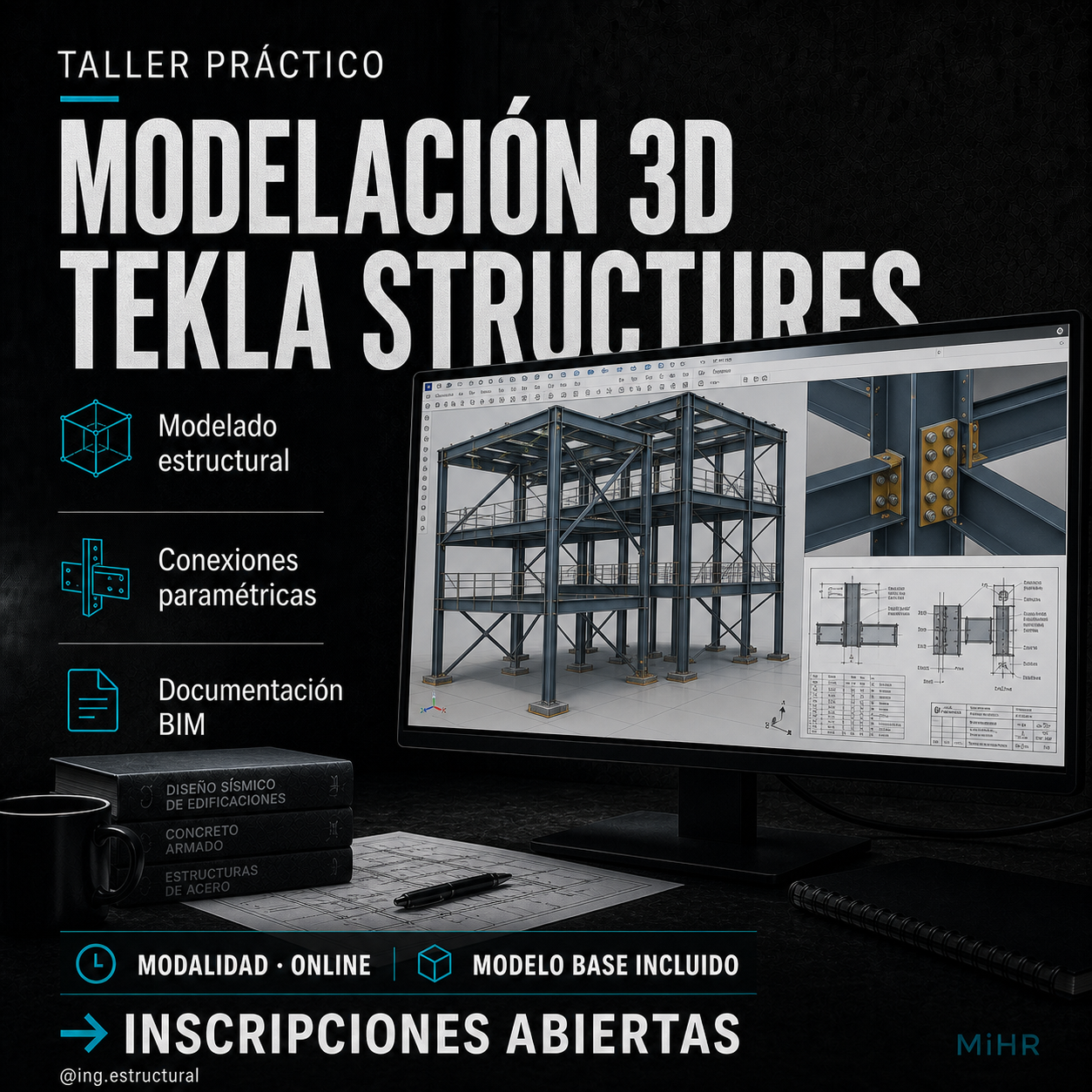 Afiche del taller de modelación 3D en Tekla Structures